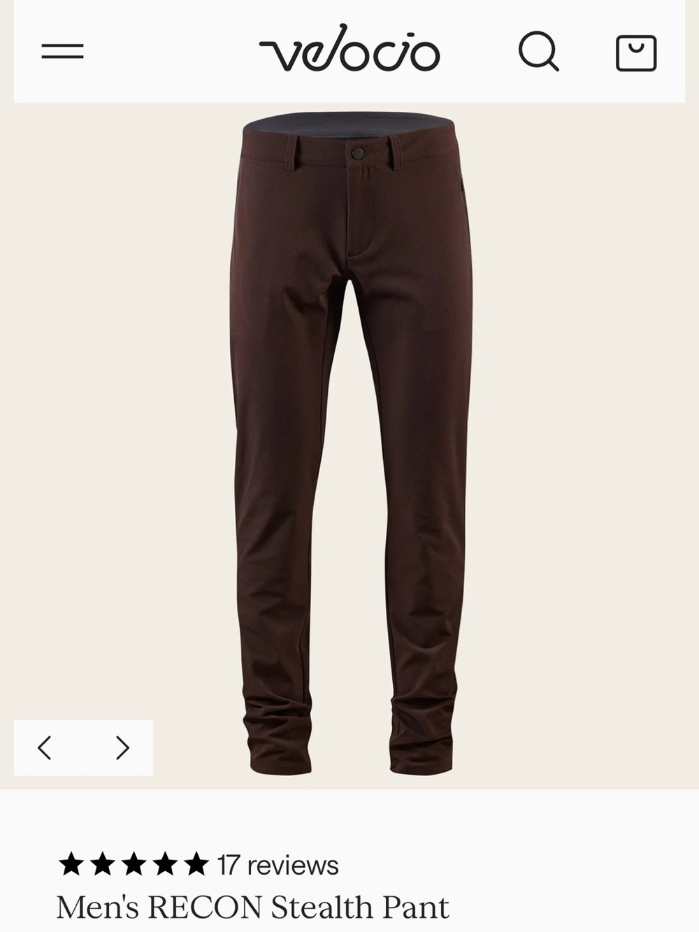 Velocio RECON Stealth Ultralight Pant - Men's size Large Coffee Brown